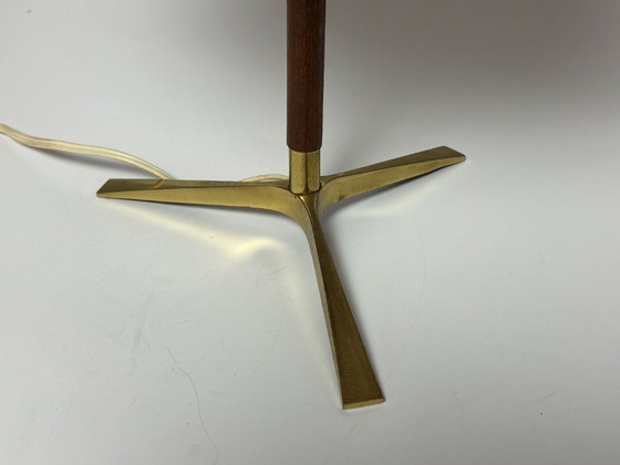 Image 1 of Mid-Century French Design Brass Table Lamp with Papercord Shade, Attributed to Audoux-Minet, 1960s