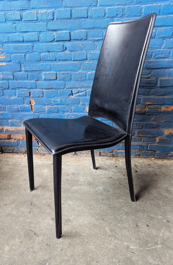 Image 1 of 6x vintage Italiaanse eetstoelen- zwart leer- Ciacci Kreaty 