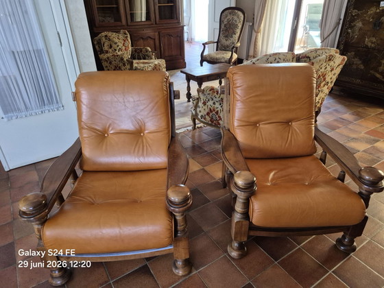 Jean Roche Armchairs – Leather, Wood (photo 2 of 6)