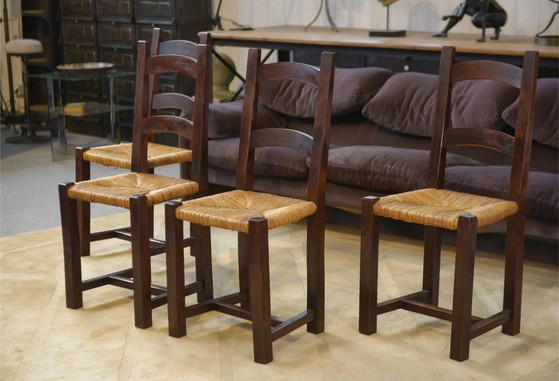 Set of 4 chairs in elm and straw by Aranjou 1950s, Dining chairs, Wood, Vintage (photo 10 of 14)