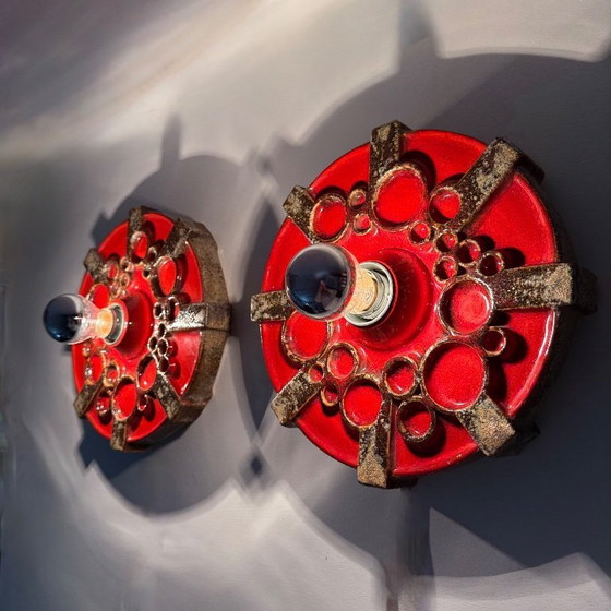 Image 1 of Pareja de apliques de cerámica Hustadt Leuchten , años 70