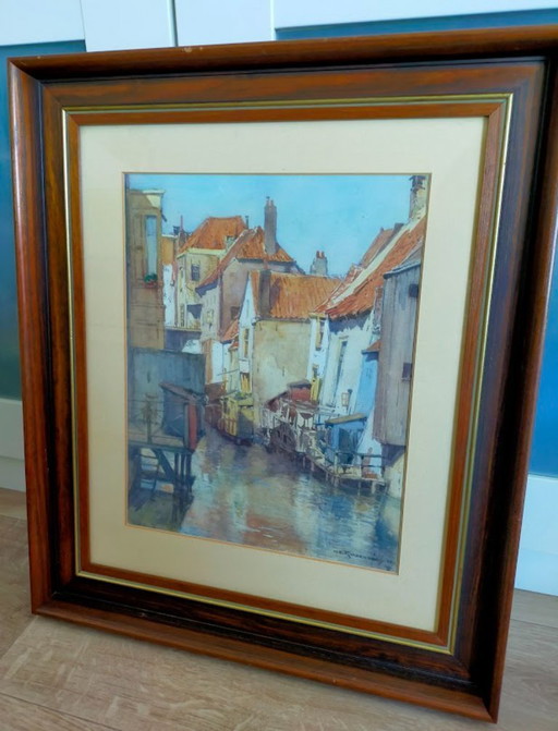 Watercolor from 1926 of Zutphen by H.E. Roodenburg (heirloom)
