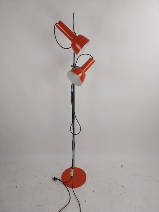 1 x orangefarbene Doppelstrahler-Stehlampe aus den 1970er Jahren, 150 cm hoch