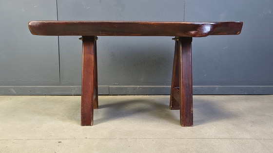 Image 1 of Solid wood brutalist dining table by Mobichalet, 1960s