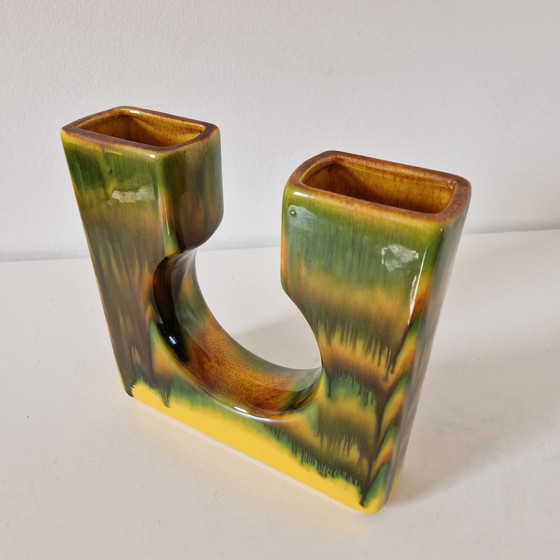Image 1 of Vintage blok vaas keramieke dubbele vaas bloempot