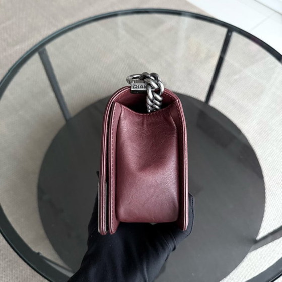 Image 1 of Chanel Boy Medium - 25CM Quilted Limited Edition Paris-Dallas Metal Edge Grained Calfskin Burgundy Silver Hardware Series 19