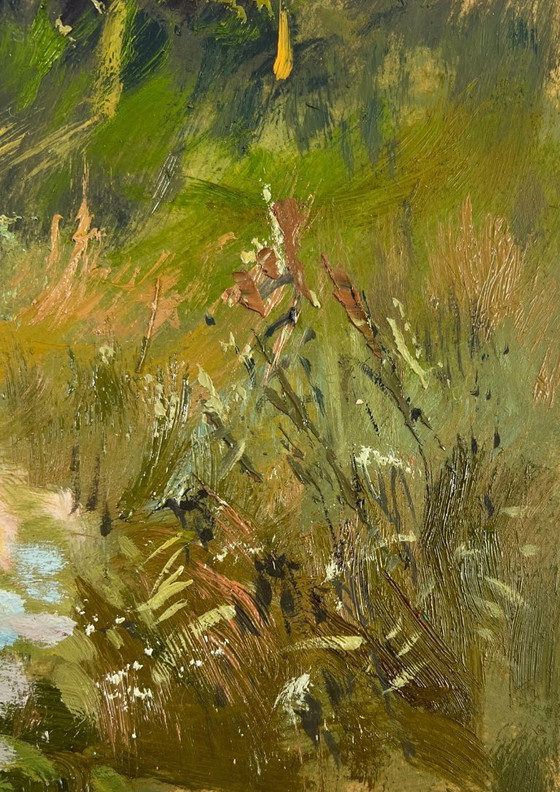 Image 1 of Original Oil Painting Summer Nature Landscape Path in the forest