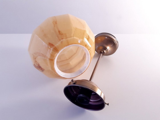 Image 1 of Art-Deco-Deckenleuchte, bernsteinfarbene Marmor-Herda-Pendelleuchte