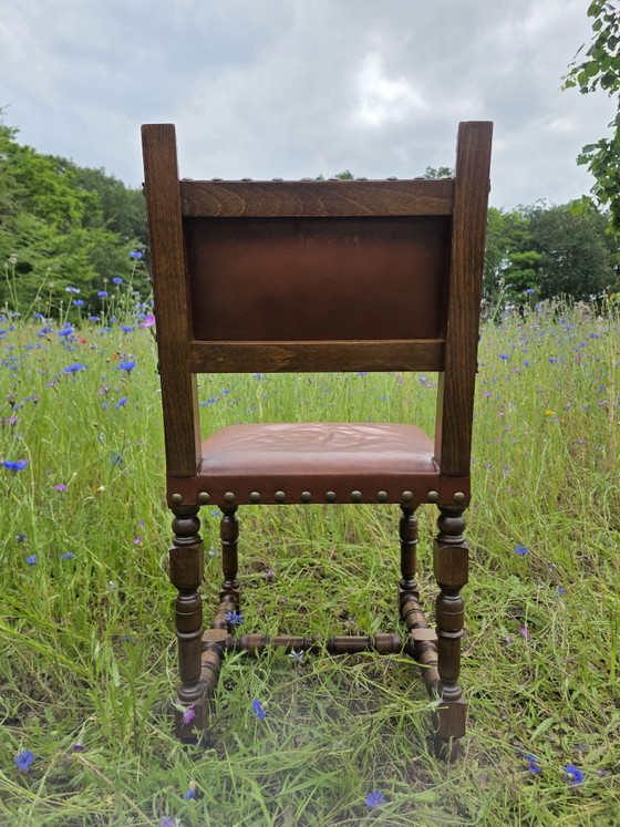 Image 1 of Set of 4 vintage oak chairs with leather