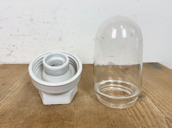 Image 1 of Vintage White Porcelain Wall Light with Clear Glass, 1960s