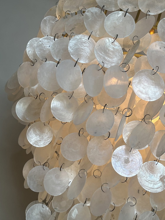 Image 1 of Xl lampe pendante vintage en coquillage capiz chandelier cadre doré