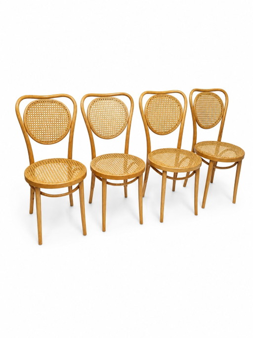 Set Van 4 Vintage Thonet Caféstoelen – ZPM Radomsko – eetkamerstoelen, Rattan, Wood