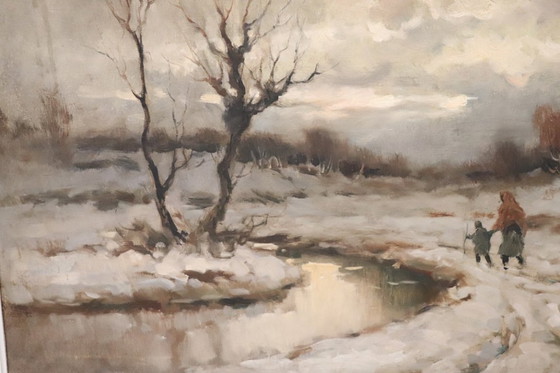 Image 1 of Dipinto ad olio su tela, Paesaggio invernale, firmato Karpoff