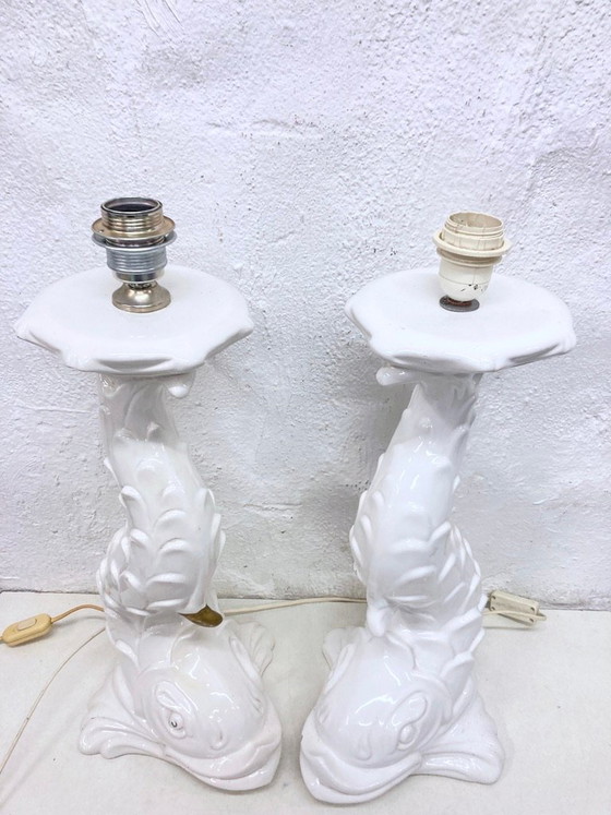 Image 1 of 2 Italian ceramic table lamps from the 1970s in the shape of fish