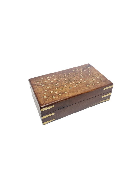 German Art Nouveau Box with Marquetry, 1900s, Decorative Objects, Textile, Wood, Brown (photo 8 of 15)