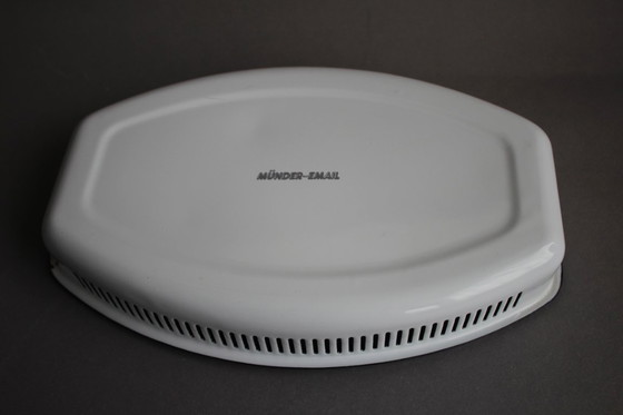 Image 1 of Münder Email Emaille Motiv Hahn und Huhn Brotschale Schale Brotkorb