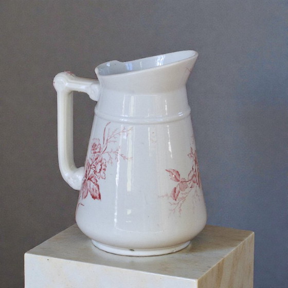 Image 1 of Großer antiker rosa Steingutkrug, Kaiserliches Bonn, 19. Jahrhundert