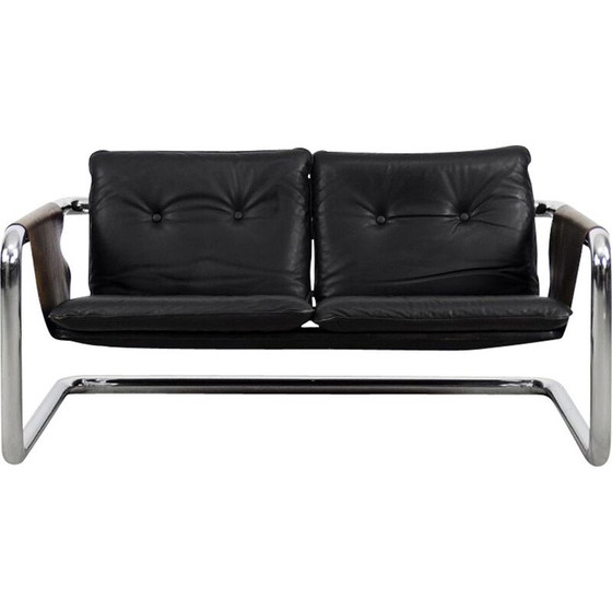 Image 1 of Vintage Brutalistische Buisvormige Metalen en Lederen Bauhaus Minimalistische Sofa 1950