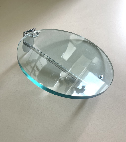 Vintage Schönbuch Frisbi blauwgroen glazen wandplank & kapstok