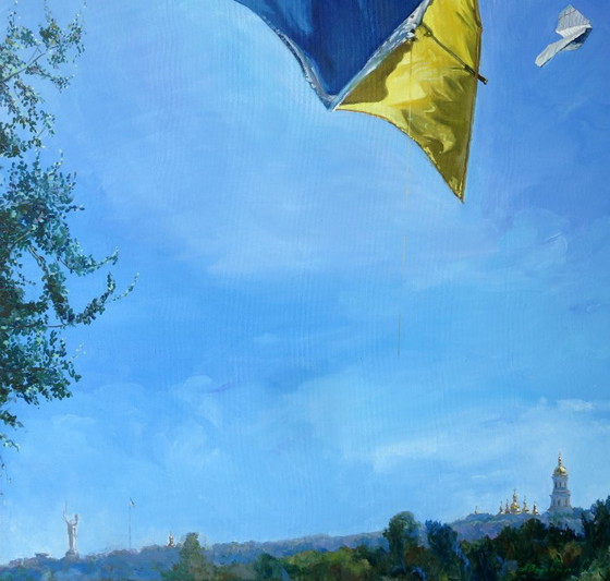 Original Oil Painting Modern Art Symbolism Sky Flight Let's Save, Let's Get Up – Paintings & Drawings, Canvas (photo 5 of 5)