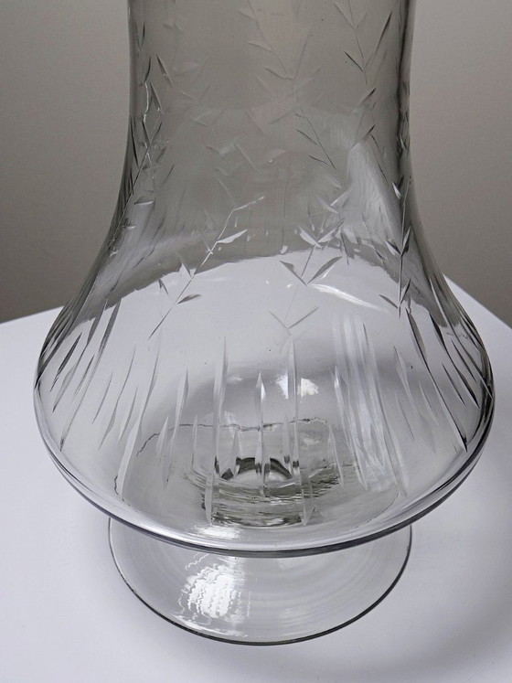 Image 1 of Very large vintage engraved blown glass vase from the 2000s in an antique style