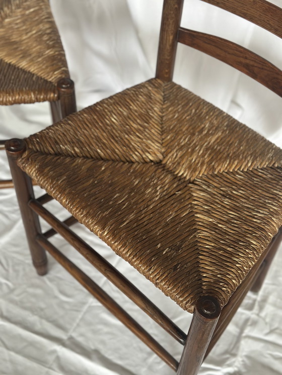 Image 1 of 2 wicker dining chairs wood vintage Japandi Wabi Sabi