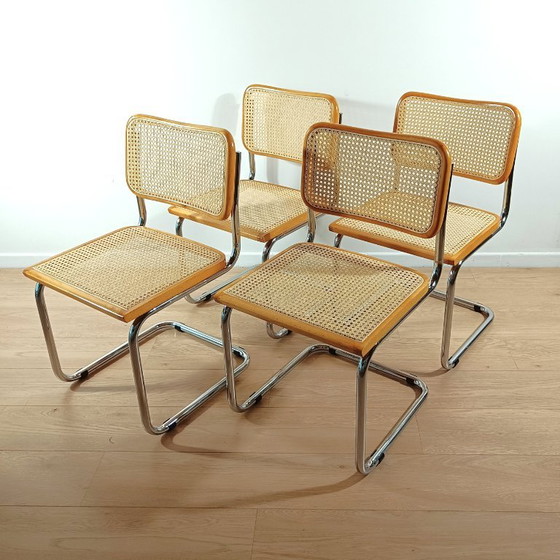 Set van 4 Cesca Stoelen van Marcel Breuer - Made in Italy – Eetkamerstoelen, Wood, Vintage (photo 2 of 8)