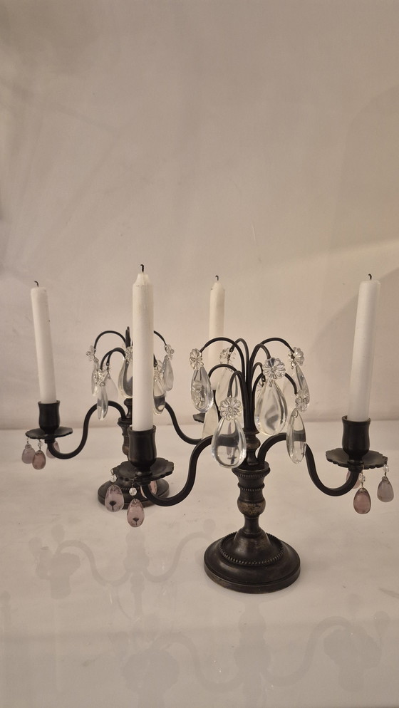 Image 1 of Girándula francesa, siglo XIX, bronce y cristal.