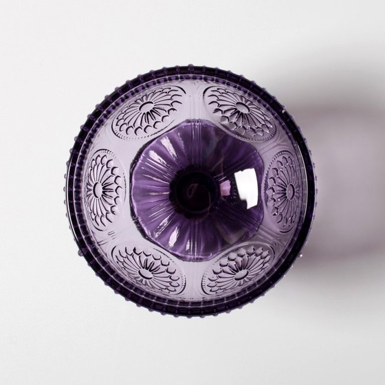 Image 1 of Ciotola con piedistallo in vetro pressato color ametista viola Godinger – Vintage USA anni 2000