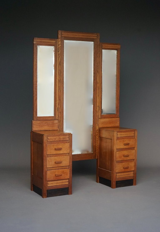 Haagse School Art Deco Dressing Table in oak. 1930s
