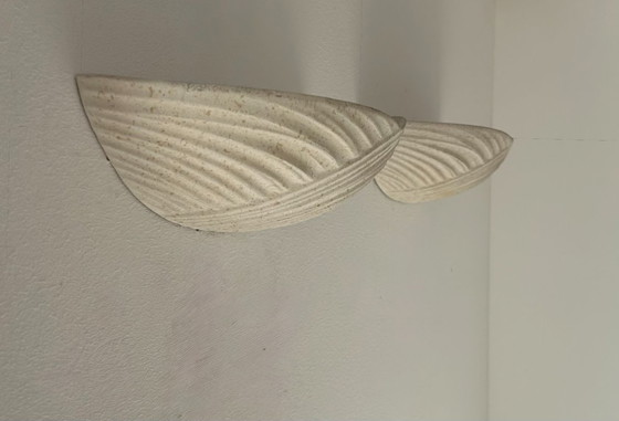 Image 1 of Paar vintage wandlampen in gespikkeld beige gips, Frankrijk 1970