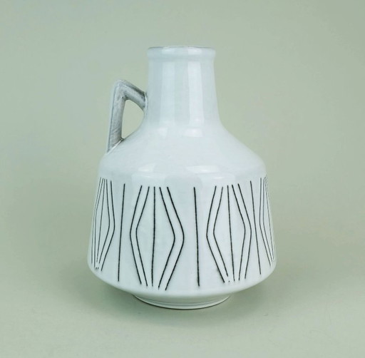 vase mid century by ilkra 1950s/60s jug vase white glaze abstract sgraffito decor model no. 2007/20