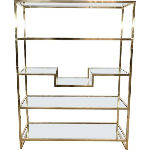 Scaffale vintage a 5 ripiani in ottone dorato, 1970