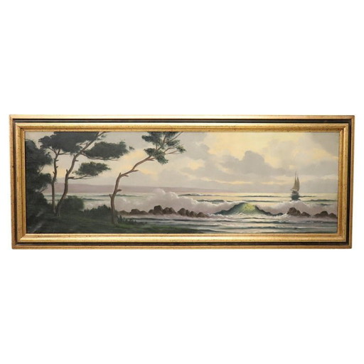 Peinture à l'huile sur toile signée L. Boulnois, paysage marin