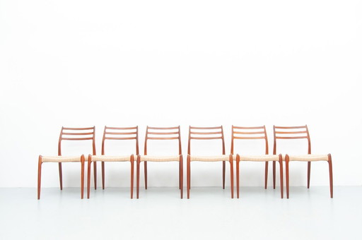 6x Model 78 made of teak by Niels Otto Møller for J.L. Møller Møbelfabrik (1950s)