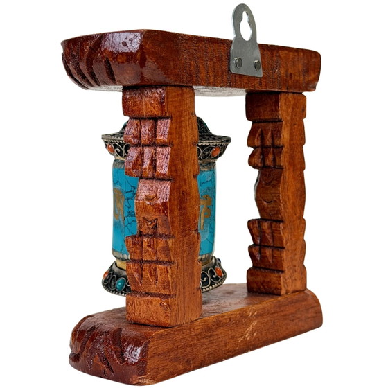 Roue de prière tibétaine Mani vintage dans cadre en bois – Circa 1980s – Objets déco, Wood, Metal (photo 6 of 9)