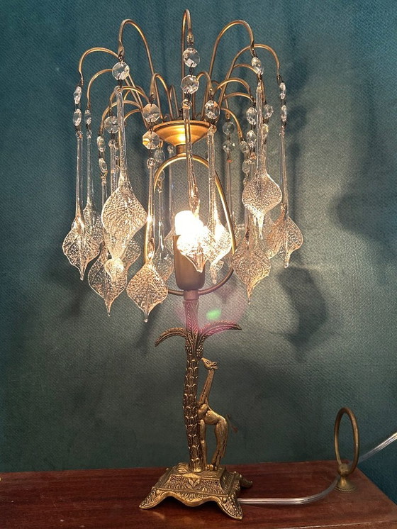 Image 1 of Vintage Crystal Table Lamp Giraffe With Palm Tree