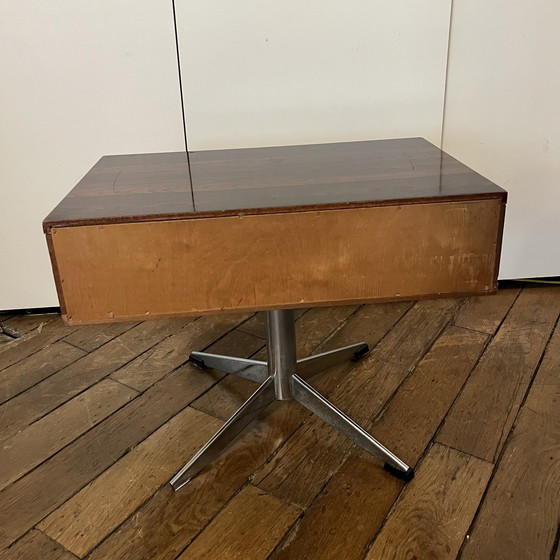 Image 1 of Vintage Rosewood Bedside Table - 70's - Chromed Metal Legs - Scandinavian Style - 1 Drawer - Minimalist Design
