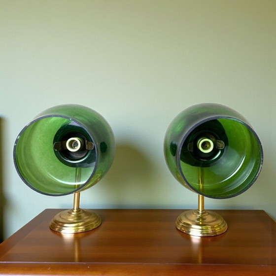 Image 1 of Pair Rustic style green glass wall sconce lamps, 1990s