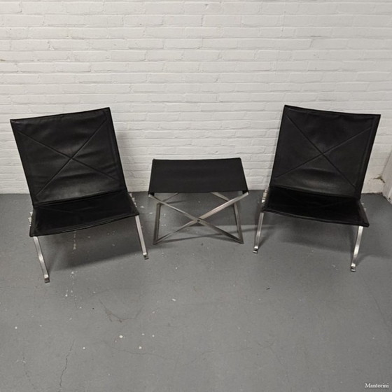 Image 1 of Set da salone in 3 pezzi Poul Kjærholm per Fritz Hansen PK22 e PK91 rivestito in pelle. Bellissime condizioni.