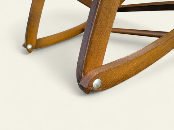 Image 1 of Repose-pieds vintage des années 60 - repose-pieds réglable en hauteur et recouvert d'un tissu à motifs turquoise