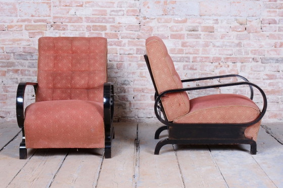 Two Restored Art Deco Reclining Armchairs, By Halabala, UP Závody, Czech. 1920s – Metal, Textile (photo 6 of 15)