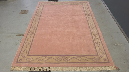 Alfombra oriental moderna y contemporánea de lana hecha a mano, color rosa, 252x345cm.