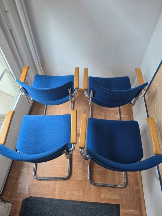 4 original Thonet S 43 armchairs by Mart Stam – Red I – Dining chairs, Chrome (photo 5 of 8)