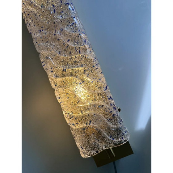 Image 1 of Par de apliques de pared dorados con cristal de Murano Graniglia azul