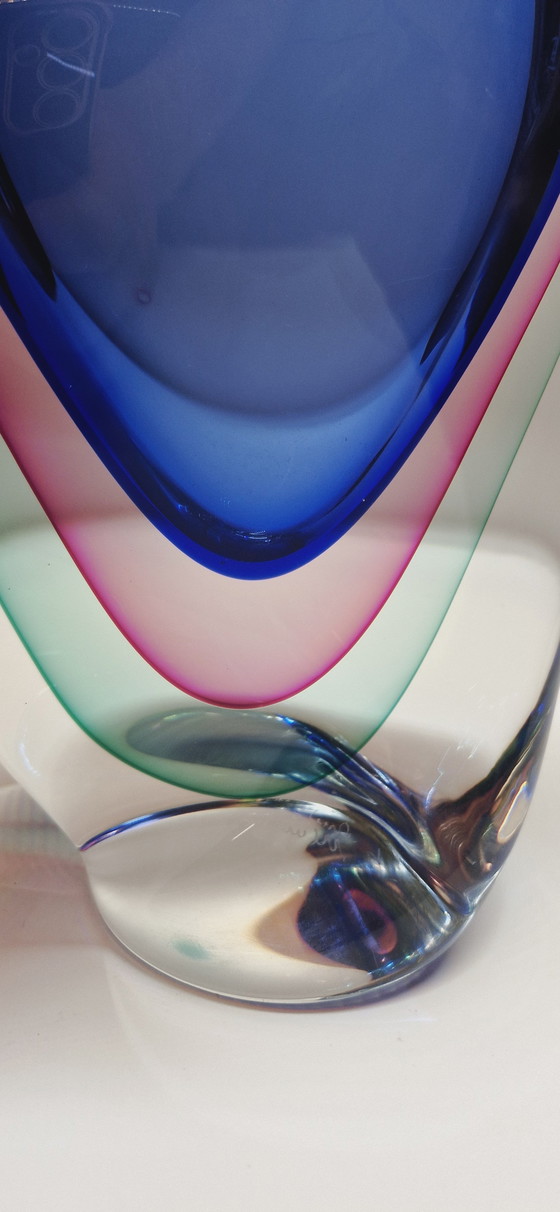 Image 1 of Large Murano Glass Sommerso Vase Signed 