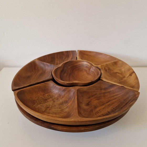 Image 1 of 1970er Teakholz-Nuss-Karussell-Snack-Drehteller