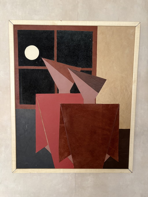  Kunstwerk Benno Heldere Bennoh Mid-Century Vintage Leer Schilderij Bussum 