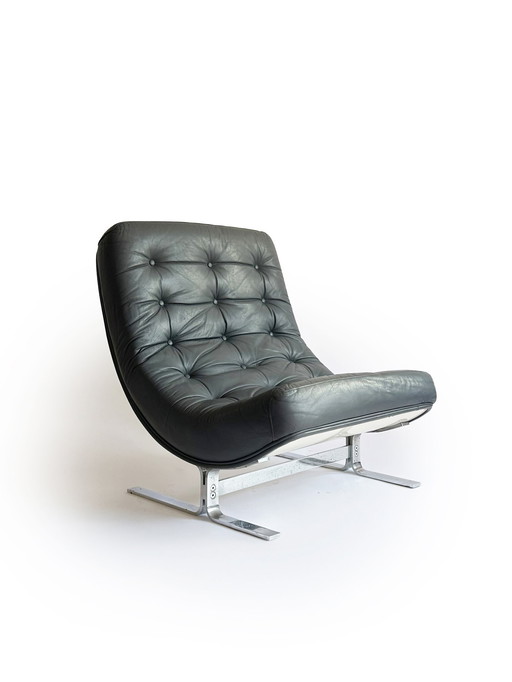 1960s Modernist Lounge Chair in Grey Leather