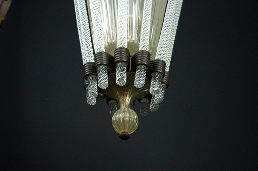 Rare Art Deco Murano Glass Chandelier by Archimede Seguso, Italy, 1930s